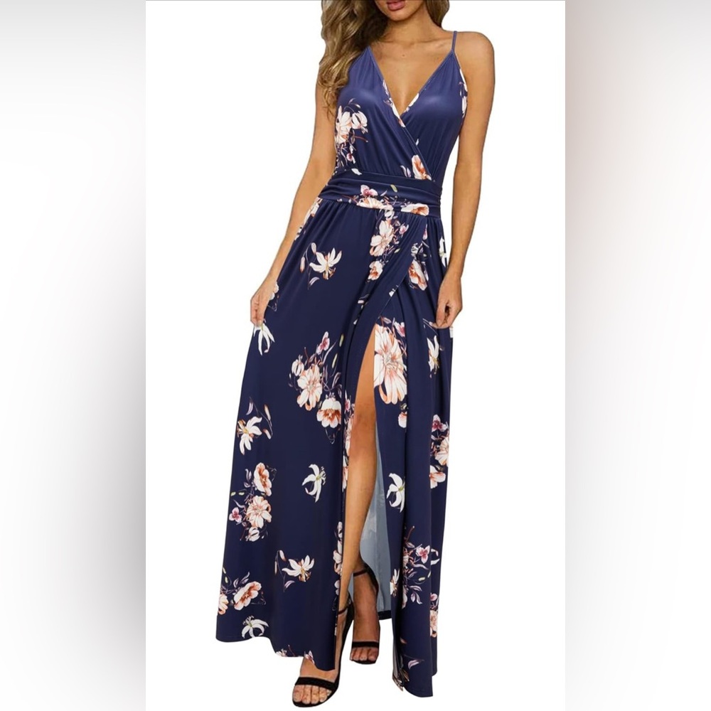 Amazon Women's Maxi Dress - Navy Blue Floral